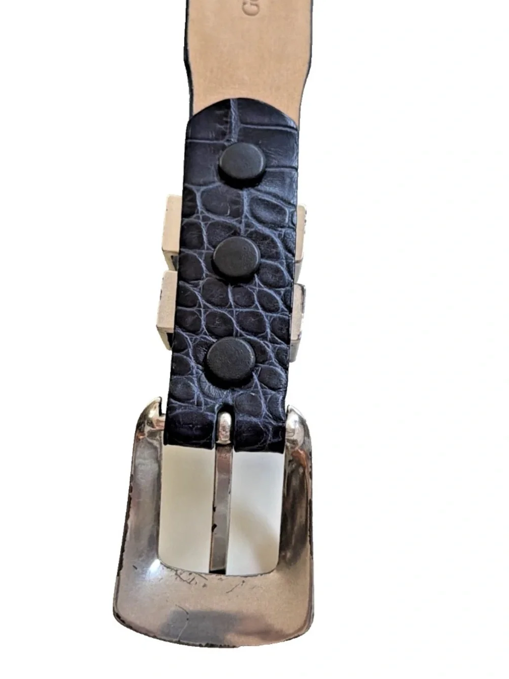 Genuine Italian Calfskin Belt 44 Blue Croc Embossed Leather Silver Tip Western